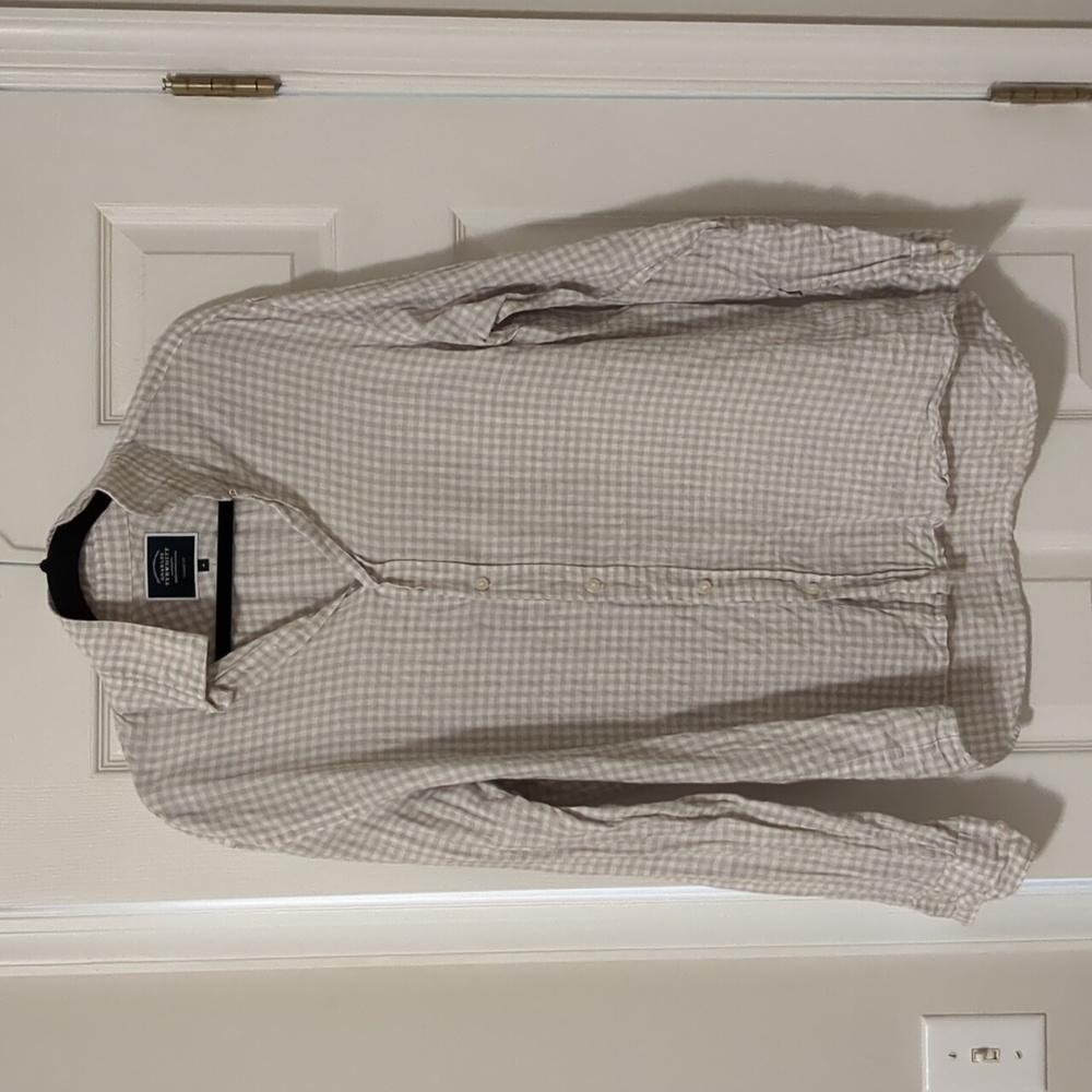 Charles Tyrwhitt Linen Shirt - Medium - Classic Fit - Gray/White Gingham